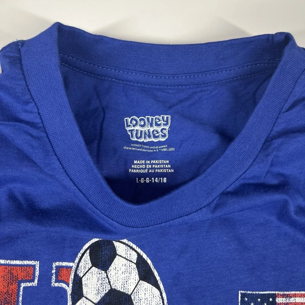 Taz Looney Tunes Team USA Tasmanian Devil‎ Soccer T-Shirt Royal Blue Youth Large